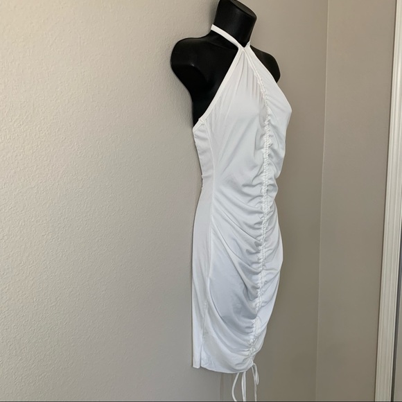 Princess Polly Avery White Ribbed Halter Neck Cinched Ruched Mini Dress - Picture 6 of 11